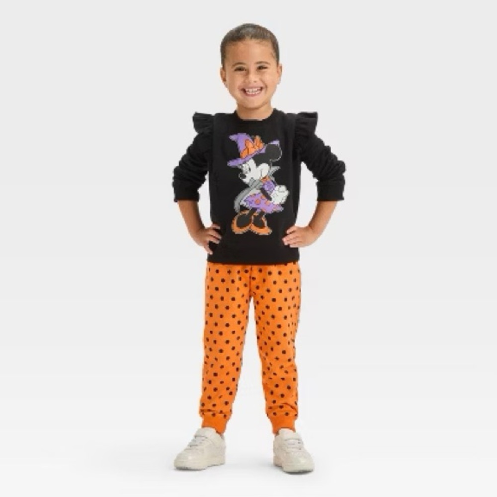 Kids Halloween Minnie Mouse Ruffle Sweater & Polka Dot Joggers